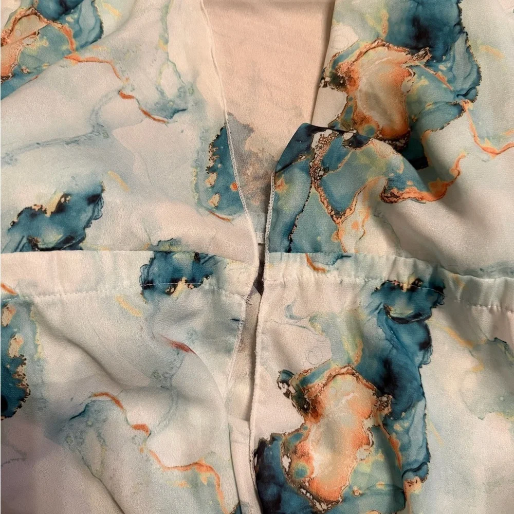 Blue Marble Print Swim Set with Cover-Up